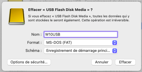 Formatage cle USB
